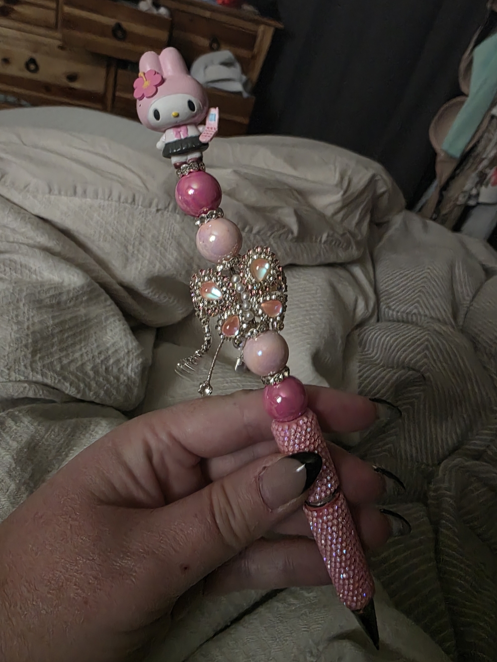 Sanrio My Melody Beaded Pen with Butterfly Charm Authentice Bean